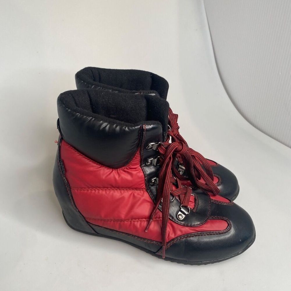 Sporto Sheila 8.5 Quilted Maroon Red Black Water Repellant Lace Up Ankle Boots - Picture 4 of 16